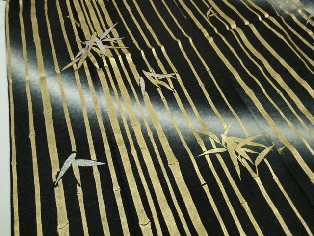 平和屋本店□極上 訪問着 笹竹文 黒地 暈し染め 金銀彩 銀