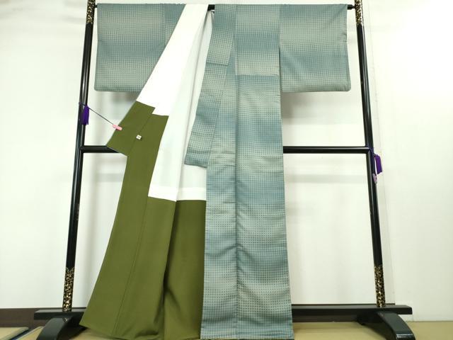 平和屋本店■希少　お召　苔里衣　かつやま織物謹製　極細柄紋織　あけぼの繭　証紙付き　逸品　DZAA3930kh5