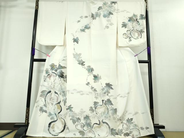 平和屋本店■極上　訪問着　刺繍　手描き　瓢箪　吉祥花文　象牙色地　銀糸　逸品　DZAA3938kh5