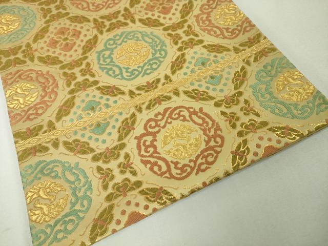 平和屋本店□極上 龍村晋謹製 全通柄袋帯 天平向鳥蝶