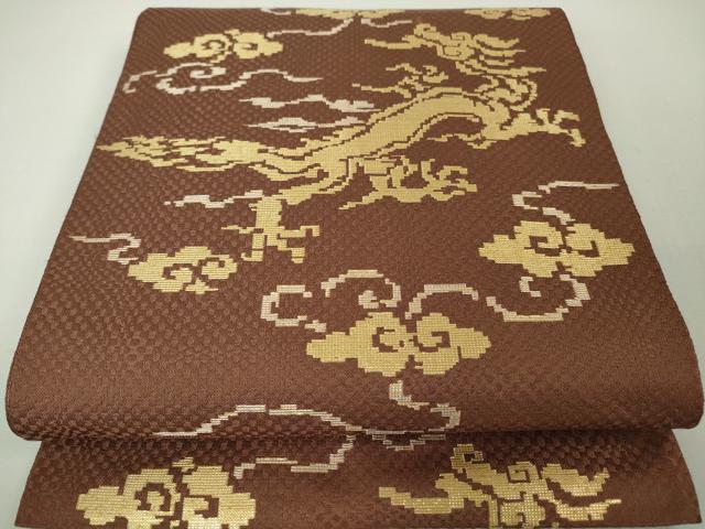 平和屋着物○九寸開き名古屋帯 唐織 花丸文 濃老竹色 正絹 逸品 DAAV6066ps