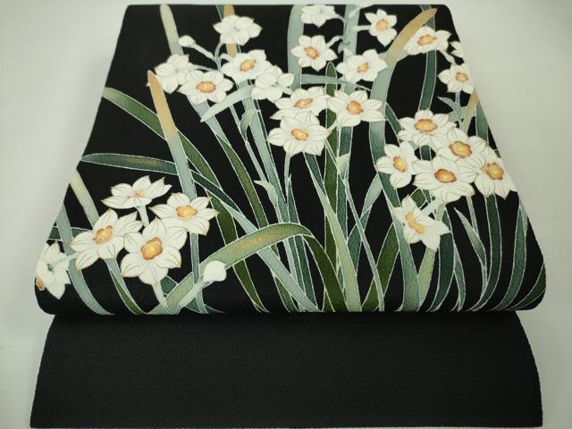 桜友禅縮緬作家物九寸名古屋帯