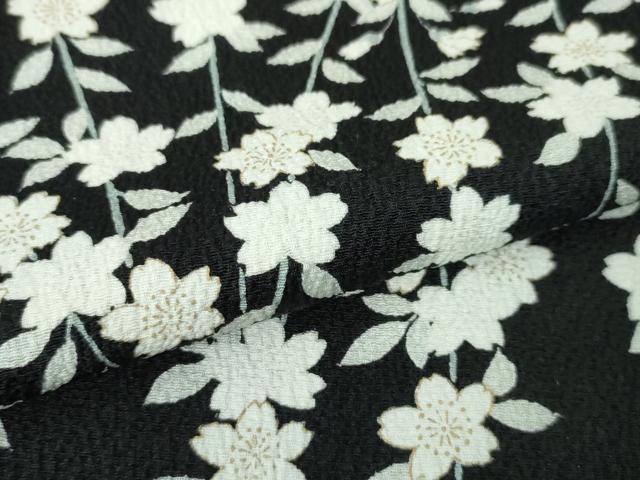 平和屋本店■極上　女優・吉永小百合　訪問着　枝垂れ桜　縮緬地　黒地　逸品　DZAA4017kh5