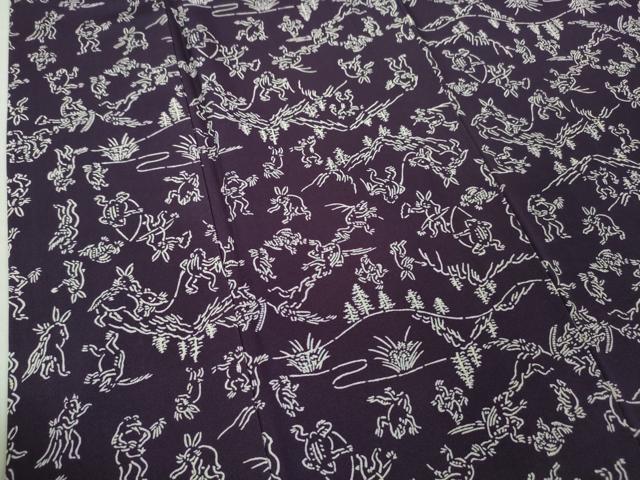 平和屋本店□極上 銀座越後屋 小紋 鳥獣戯画 紫紺色地 逸品 DZAA4051kh5