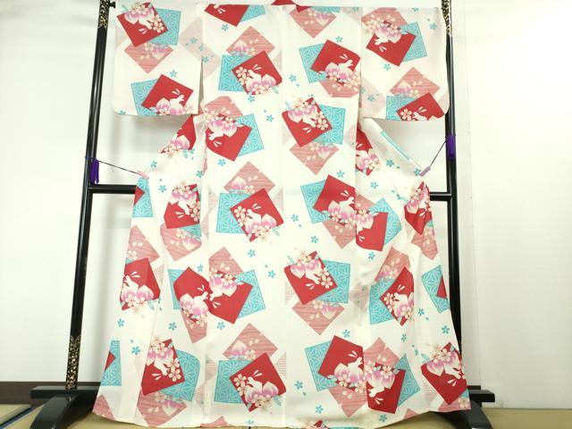 【美品✨】撫松庵　洗える着物　小紋　千鳥とうさぎ　暗い灰色　トールサイズ　J4 新品 撫松庵 セオアルファ 夏宵カラス モノトーン 夏着物 小紋