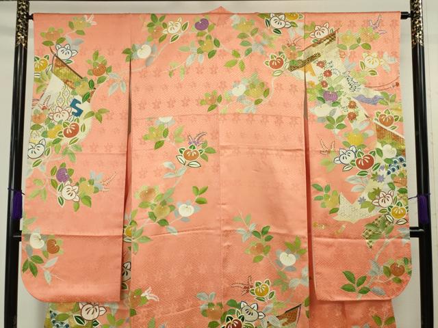 平和屋本店□極上 創業460年・千總 振袖 駒刺繍 誰が袖橘花文 東雲色地