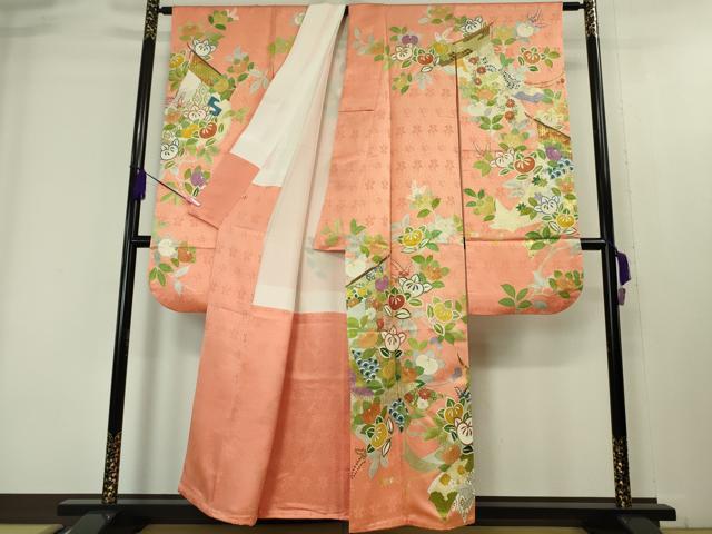 平和屋本店□極上 創業460年・千總 振袖 駒刺繍 誰が袖橘花文 東雲色地