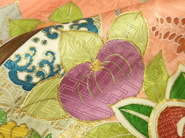 平和屋本店□極上 創業460年・千總 振袖 駒刺繍 誰が袖橘花文 東雲色地