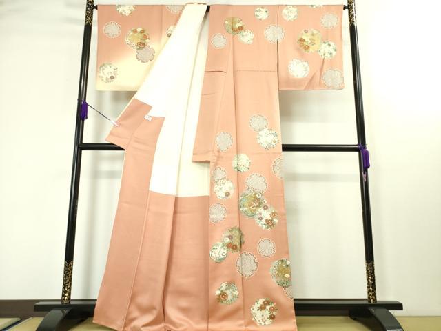 平和屋本店□極上 訪問着 駒刺繍 雪輪鴛鴦花文 暈し染め