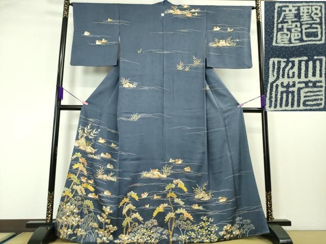 平和屋本店■極上　野口彦太郎 大彦三代目　江戸染繍友禅　訪問着　鴛鴦吉祥花文　薄花桜色地　金糸　松坂屋染織名作展　逸品　DZAA4148kh5