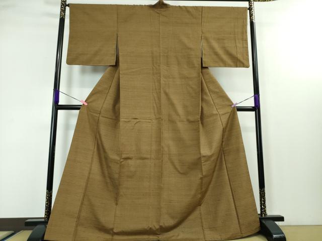 平和屋本店■極上　国指定重要無形文化財　本場久米島紬　手織　格子　反端付き　逸品　DZAA4158kh5 平和屋本店□極上 国指定重要無形文化財 本場久米島紬 手織 格子 反端