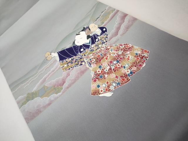 平和屋本店□極上 塩瀬 九寸開き名古屋帯 友禅 奴道成寺 金彩