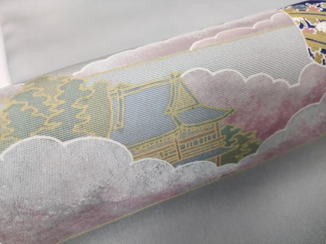 平和屋本店□極上 塩瀬 九寸名古屋帯 総刺繍 十二支 蒸栗色地