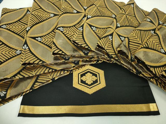 平和屋本店■希少　だらり帯　丸帯　芸姑　舞妓　七宝松葉文　黒地　金糸　逸品　DZAA4208kh5