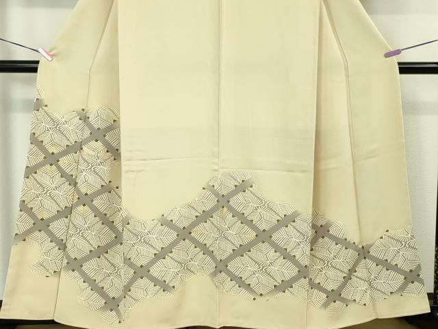 平和屋本店■極上　訪問着　駒刺繍　若松菱文　砂色地　金彩　逸品　未使用　DZAA4216kh5 平和屋本店○極上 訪問着 駒刺繍 若松菱文 砂色地 金彩 逸品 未使用