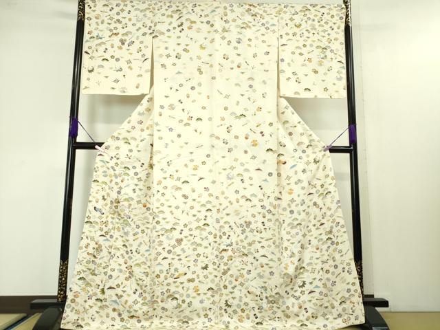 平和屋本店■極上　訪問着　駒刺繍　宝尽くし飛鶴文　象牙色地　金彩　逸品　未使用　DZAA4226kh5