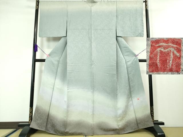 平和屋本店■極上　久保田一竹　幻の辻が花　訪問着　笹地紋　暈し染め　銀通し地　逸品　DZAA4227kh5