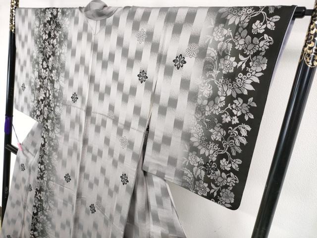 平和屋本店□極上 キモノデザイナー 斉藤上太郎 お召 単衣 幾何学文様