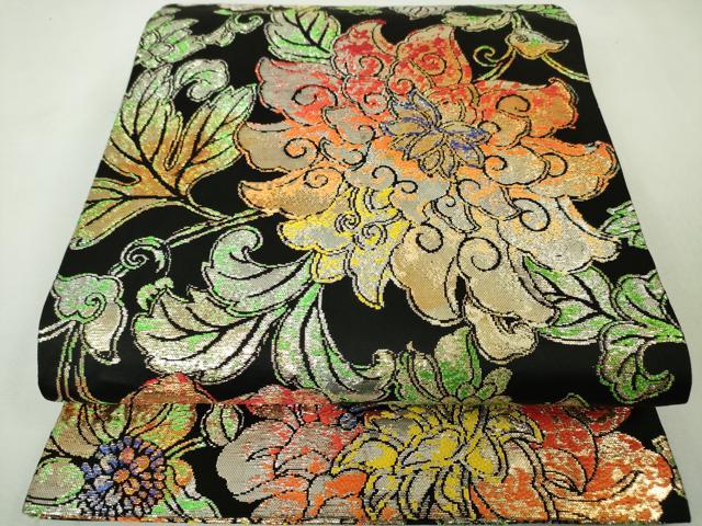 貴重逸品高級七五三用 正絹花柄金色Jr.結び帯証紙付き