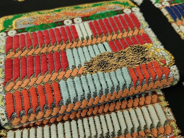 平和屋本店■極上　本袋帯　龍村平蔵柄　威毛錦　黒地　金銀糸　逸品　DZAA4374kh5 袋帯
