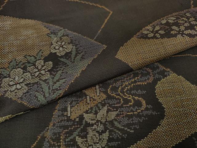 平和屋本店□極上 本場大島紬 9マルキ 地空 地紙花文 黒