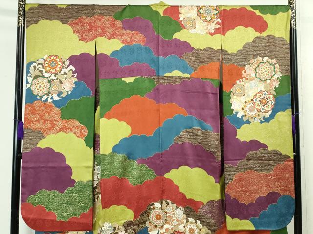 平和屋本店●極上　皇室献上作家　藤井寛　振袖　駒刺繍　雲取り花唐草文　金彩　逸品　DZAA4411kh5 平和屋本店○極上 皇室献上作家 藤井寛 振袖 駒刺繍 雲取り花唐草文