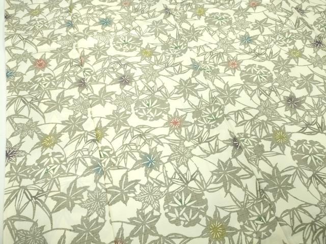 平和屋本店■極上　江戸紅型　あやせ染芸　紅型紬　雪輪笹楓文　ロング丈　反端付き　逸品　未使用　DZAA4422kh5 平和屋本店□極上 江戸紅型 あやせ染芸 紅型紬 雪輪笹楓文