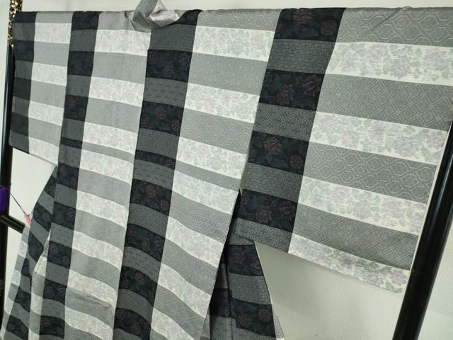 平和屋本店□極上 本場大島紬・道中着セット 草花格子 証紙付き 逸品 未