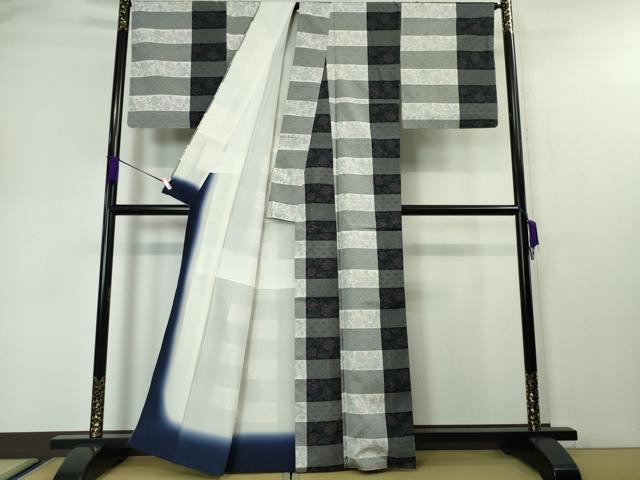 平和屋本店□極上 本場大島紬・道中着セット 草花格子 証紙付き 逸品 未