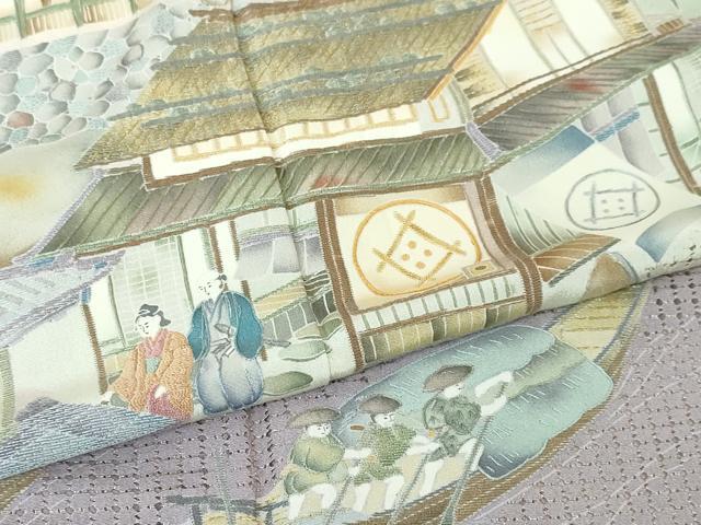 平和屋本店●極上　中国三大刺繍　スワトウ刺繍　汕頭刺繍　訪問着　渡橋人物風景　暈し染め　紅藤色地　金糸　逸品　DZAA4435kh5 平和屋本店○極上 中国三大刺繍 スワトウ刺繍 汕頭刺繍 訪問着 渡橋
