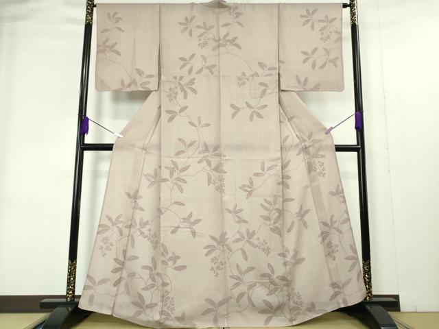 平和屋本店■極上　小紋　無双　紗×絽　南天枝葉文　薄柿色地　逸品　DZAA4448kh5