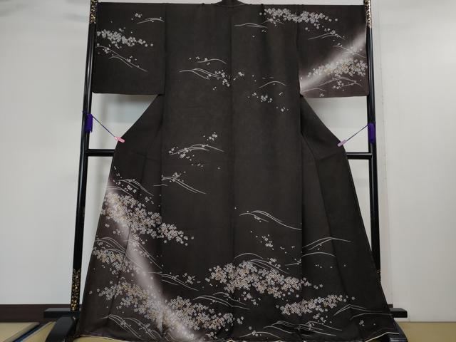 平和屋本店■極上　訪問着　舞桜　紫黒色地　暈し染め　金彩　逸品　未使用　DZAA4492kh5