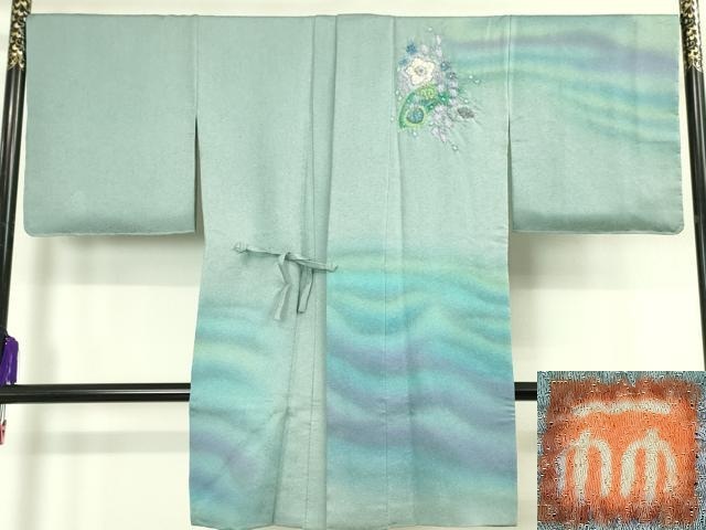 平和屋本店■極上　久保田一竹　幻の辻が花　道中着　ロング丈　暈し染め　銀通し地　逸品　未使用　DZAA4496kh5