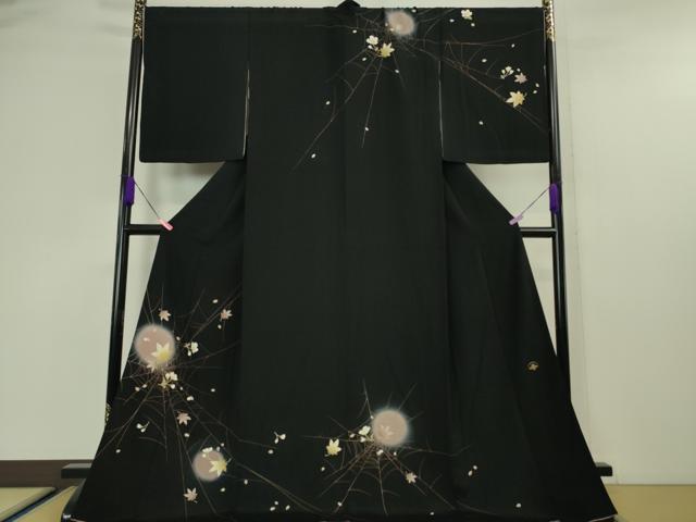 平和屋本店■極上　訪問着　桜楓　蜘蛛の巣　黒地　ロング丈　逸品　DZAA4512kh5
