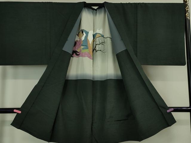 平和屋本店□極上 男性 紬 アンサンブル 黒地 逸品 CYAA2165s5