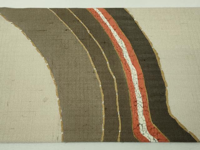 平和屋本店■極上　染織の名門　しょうざん  生紬　一珍染　九寸名古屋帯　亜麻色地　証紙付き　逸品　DZAA4557kh5 平和屋本店□極上 染織の名門 しょうざん 生紬 一珍染 九寸