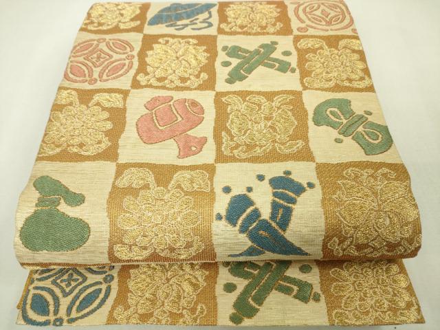 平和屋本店■極上　創業280年　誉田屋源兵衛　六通柄袋帯　純金　市松　宝尽くし　金糸　逸品　DZAA4568kh5