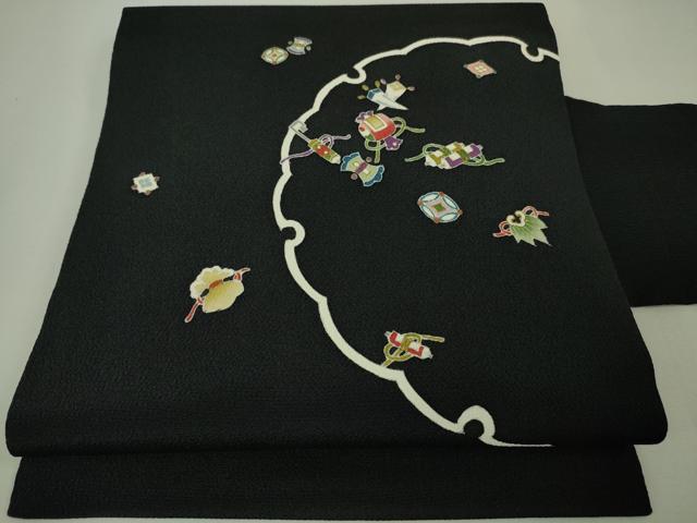 ことりん様 M5411☆ 絹交織 9寸名古屋帯 破れ雪輪に飛びうさぎ 鹿の子