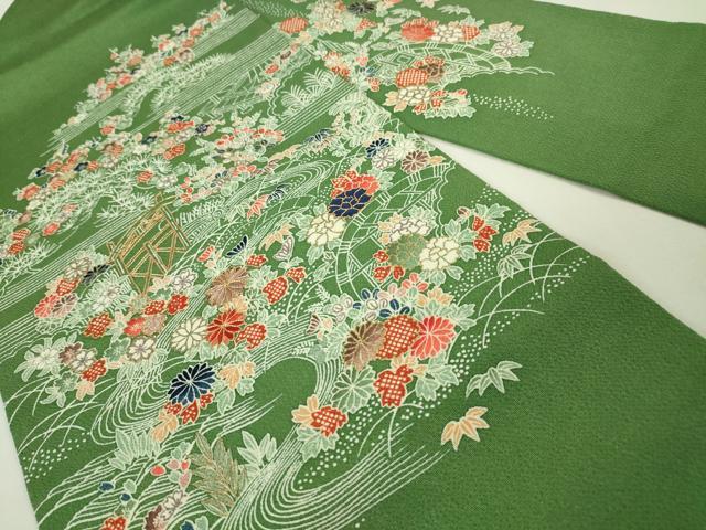 名古屋帯 正絹 御所解 風景柄 縮緬 全通 摺り友禅九寸名古屋帯/