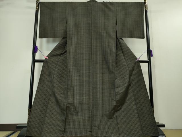 平和屋本店▽極上　紬　単衣　格子　逸品　DZAA4686kh5_1