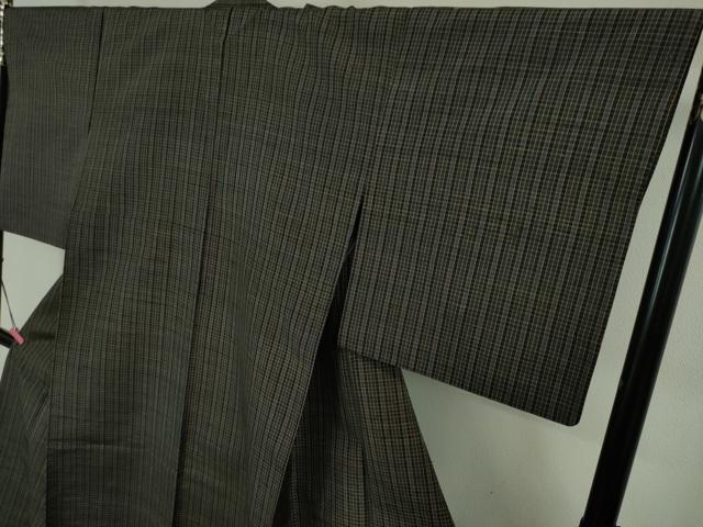 平和屋本店▽極上　紬　単衣　格子　逸品　DZAA4686kh5_3