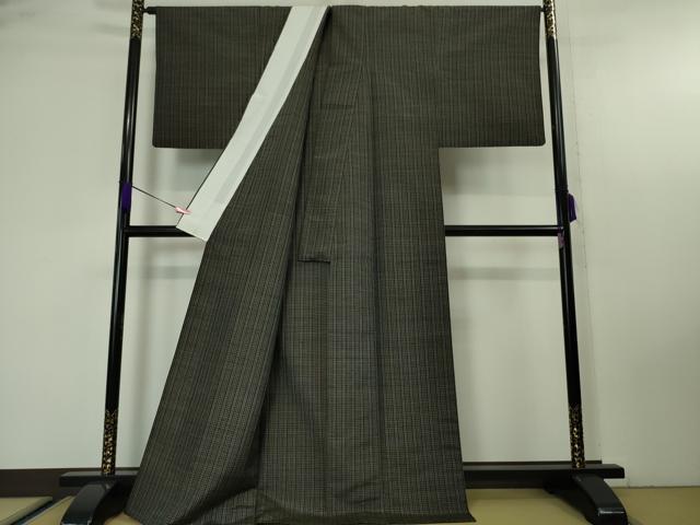 平和屋本店▽極上　紬　単衣　格子　逸品　DZAA4686kh5_2
