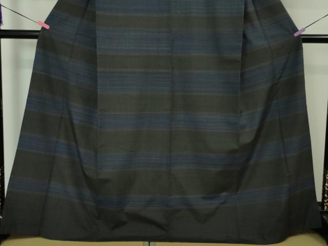 平和屋本店□希少 郡上紬 草木染 訪問着 横段文 高島屋扱い 逸品