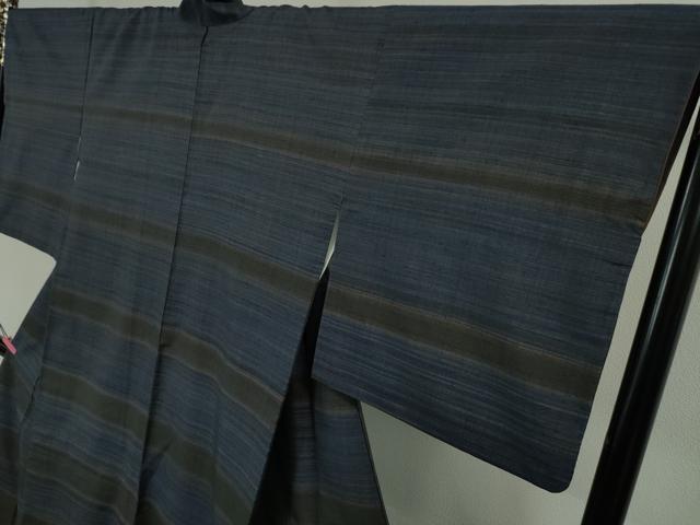 平和屋本店□希少 郡上紬 草木染 訪問着 横段文 高島屋扱い 逸品