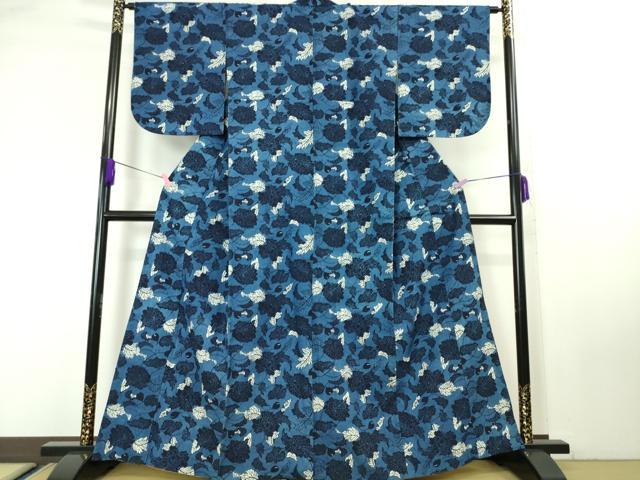 平和屋本店■極上　浦野理一　型染　経節紬　花唐草文　逸品　DZAA4689kh5