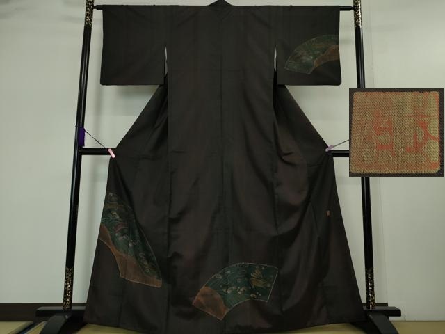 平和屋本店■極上　伝統工芸士　曽根武勇　訪問着　お召地　飛兎　地紙　鳥羽色地　逸品　DZAA4704kh5