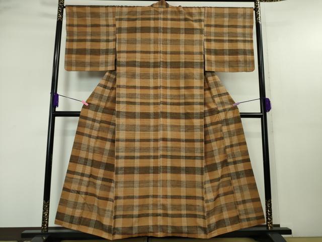 平和屋本店□極上 郡上紬 草木染 格子 逸品 DZAA4710kh5