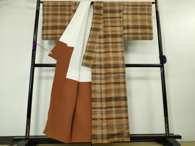 平和屋本店□極上 郡上紬 草木染 格子 逸品 DZAA4710kh5