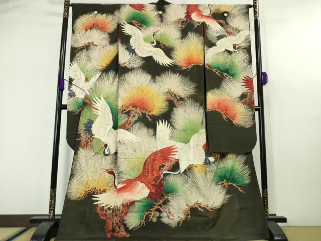 平和屋本店■極上　アンティーク　大正ロマン　振袖　刺繍　飛鶴松文　暈し染め　金糸　逸品　DZAA4720kh5