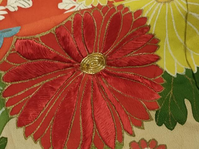 平和屋本店□極上 アンティーク 大正ロマン 振袖 駒刺繍 御所車花文